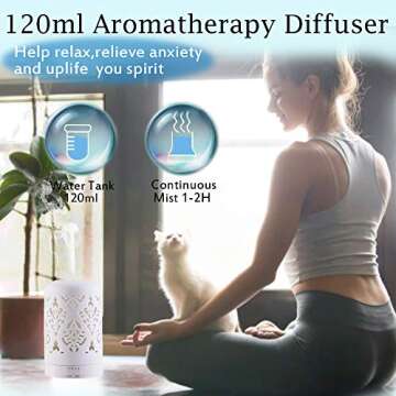 Essential Oil Diffusers White Aroma Ceramic Diffuser with 4 Timer Setting&7 Color LED Lights (Damask)