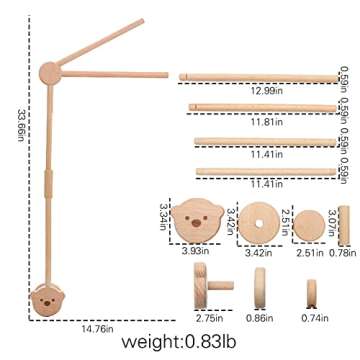 Wooden Crib Mobile Arm | Crib Mobile Holder | Nursery Mobile Hanger Cartoon Bear | Rotatable Height ...