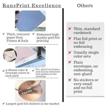 RUN2PRINT (36 Pack Thank You Cards With Envelopes & Foil Stickers - Elegant Dusty multicolored Emboss Gold Foil Pressed - Blank Notes Wedding, Bridal, Baby Shower, Business and Formal All Occasion Cards