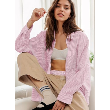 YUENIU Women's Stylish Striped Button Down Shirt