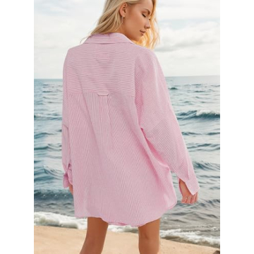 YUENIU Women's Stylish Striped Button Down Shirt