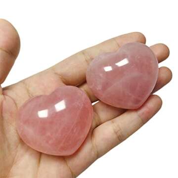 RECKSI Rose Quartz Crystal Heart Decor Carved Puff Heart Love Worry Stone for Anxiety Therapy, Chakr...
