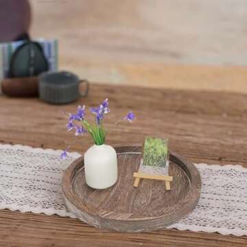 Round Wooden Serving Tray for Decor, 11" Kitchen Table Centerpieces Decor Decorative Tray, Farmhouse Dining Table Centerpiece Tray, Kitchen&Home Decor Accessories for Table