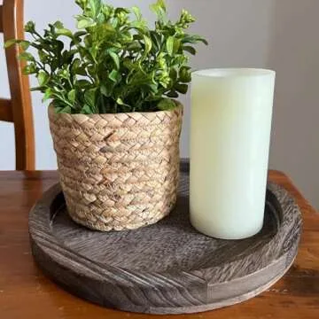 Round Wooden Serving Tray for Decor, 11" Kitchen Table Centerpieces Decor Decorative Tray, Farmhouse Dining Table Centerpiece Tray, Kitchen&Home Decor Accessories for Table