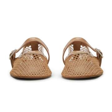 VOLEECE Women's Mesh Ballet Flats Buckle Strap Comfortable Ballerina Shoes Ladies Clear Fishnet Wide Width Flats for Women Slip-on Casual Dress Mary Jane Flats Fall 2023