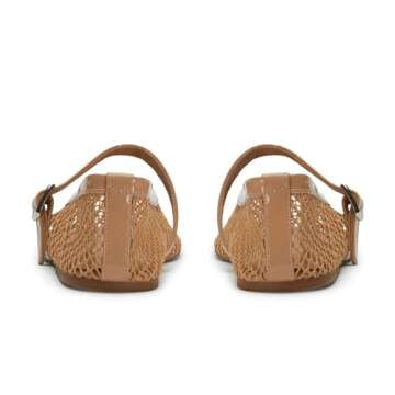 VOLEECE Women's Mesh Ballet Flats Buckle Strap Comfortable Ballerina Shoes Ladies Clear Fishnet Wide Width Flats for Women Slip-on Casual Dress Mary Jane Flats Fall 2023