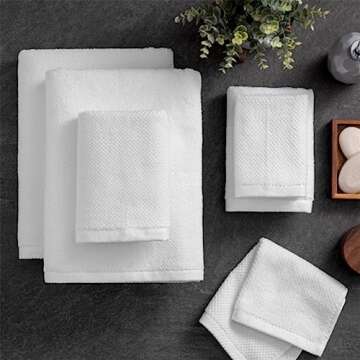 Welhome Franklin Premium | 2 Bath Towels 2 Hand Towels 2 Washcloths |Popcorn Textured White Bathroom Towels Set | Hotel & Spa Towels for Bathroom |Soft & Absorbent | 100% Cotton 6 Piece Bath Linen Set