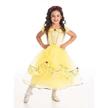 Little Adventures Deluxe Yellow Beauty Princess Dress Up Costume (X-Large Age 7-9) - Machine Washable Child Pretend Play and Party Dress with No Glitter