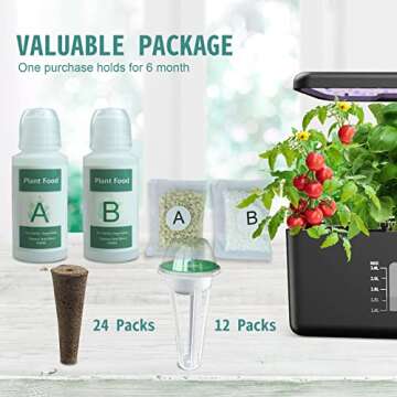 Seed Pods for Hydroponics Growing System - (No Seeds), Hydroponics Supplies with 24 Grow Sponges, 12 Planting pods,2 Set a&b Hydroponic Nutrient Plant Food,28 Stickers,12 Seeding Cover