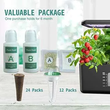 Seed Pods for Hydroponics Growing System - (No Seeds), Hydroponics Supplies with 24 Grow Sponges, 12 Planting pods,2 Set a&b Hydroponic Nutrient Plant Food,28 Stickers,12 Seeding Cover