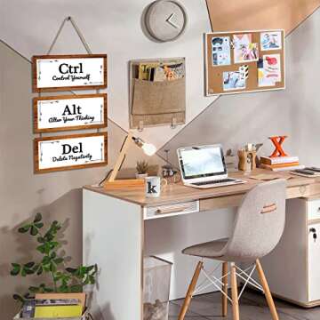 LHIUEM Rustic Office Decor,Inspirational Office Signs Hanging Decorations(11X5.3inch) Motivational Sayings Wall Art on Wooden Signs, Positive Decor for Women,Men Bedroom,Home Office Wall Decor