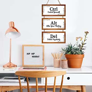 LHIUEM Rustic Office Decor,Inspirational Office Signs Hanging Decorations(11X5.3inch) Motivational Sayings Wall Art on Wooden Signs, Positive Decor for Women,Men Bedroom,Home Office Wall Decor