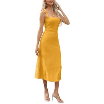 AGSEEM Dresses for Women 2024 Party Casual Summer Ribbed Knit Elegant Maxi Dress Summer Outfits Yellow M