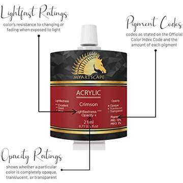 MyArtscape Acrylic Painting Tubes Set - 48 x 21ml - Lightfast - Heavy Body - Rich Pigments - Vibrant Colors - Professional Art Supplies - Artist Quality Paints
