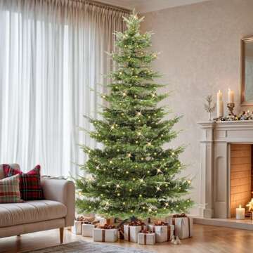 YITAHOME Pre-Lit Aspen Fir Artificial Christmas Tree, 6.5ft Layered Christmas Tree with Crystal Decorations, Noble Holiday Decor with 900 PE & PVC Mixed Branch Tips, 500 Lights, Green