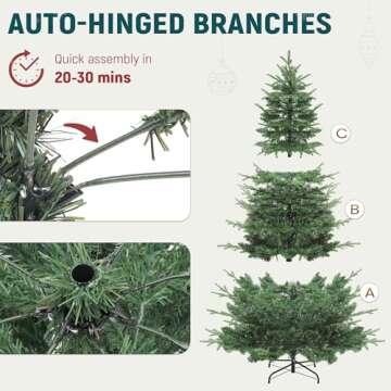 YITAHOME Pre-Lit Aspen Fir Artificial Christmas Tree, 6.5ft Layered Christmas Tree with Crystal Decorations, Noble Holiday Decor with 900 PE & PVC Mixed Branch Tips, 500 Lights, Green