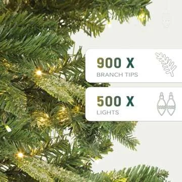 YITAHOME Pre-Lit Aspen Fir Artificial Christmas Tree, 6.5ft Layered Christmas Tree with Crystal Decorations, Noble Holiday Decor with 900 PE & PVC Mixed Branch Tips, 500 Lights, Green