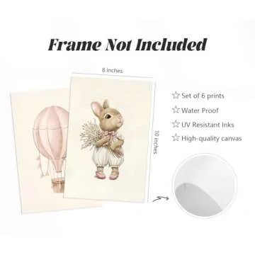 Pink Nursery Wall Art Baby Girl Canvas Wall Decor Vintage Poster Bunny Flower Wall Art Antique Prepp...