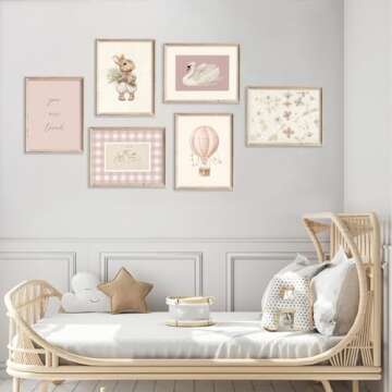 Pink Nursery Wall Art for Baby Girl's Room Decor Unframed
