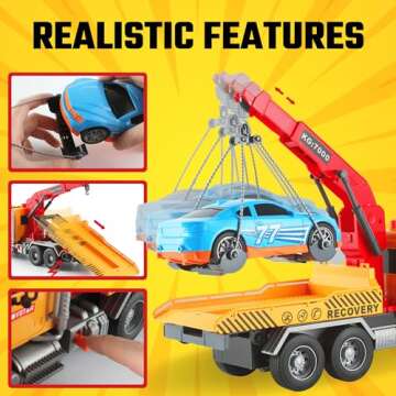 MOBIUS Toys Interactive Tow Truck & Race Car Playset – Durable 15" Rescue Vehicle with Lights & So...