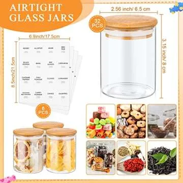 Zubebe 32 Pieces 7 oz Glass Spice Jars with Bamboo Lids and Labels, Large Clear Spice Containers wit...
