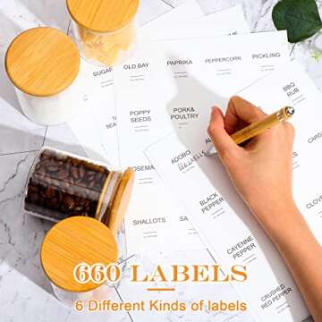 Zubebe 32 Pieces 7 oz Glass Spice Jars with Bamboo Lids and Labels, Large Clear Spice Containers with 660 Spice Labels Airtight Canisters Sets for Kitchen Seasoning Jars Storage Herbal Teas, Coffee