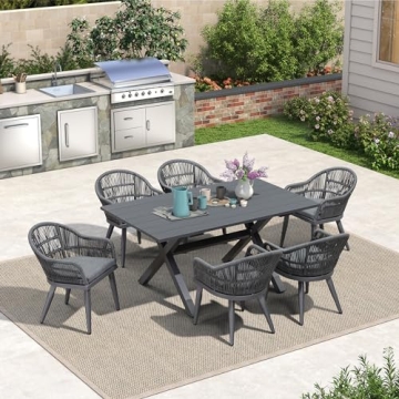 PURPLE LEAF 7 Pieces Patio Dining Set with Outdoor Aluminium Dining Table and Woven Rattan Chairs Mo...