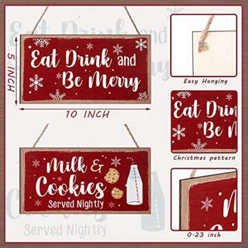 Blulu Christmas Hanging Wooden Sign Eat Drink and Be Merry Sign Milk and Cookies Sign Merry Christma...