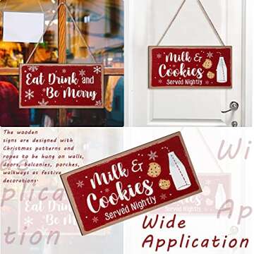Blulu Christmas Hanging Wooden Sign Eat Drink and Be Merry Sign Milk and Cookies Sign Merry Christmas Wall Decor Rustic Gingerbread Decor for Kitchen, Coffee Bar, Indoor or Outdoor Decorations