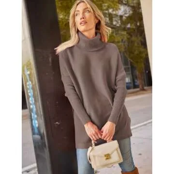 LILLUSORY Oversized Turtleneck Pullover Sweaters Womens 2024 Long Tunic Sweater Winter Trendy Casual Poncho Cowl Neck Cute Tops Dress Fall Fashion Clothes Outfits Clothing