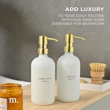 MaisoNovo Soap Dispenser 2-Piece Set | 16.9oz White Bottles with Gold Stainless Steel Pumps
