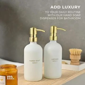 MaisoNovo Soap Dispenser 2-Piece Set | 16.9oz White Bottles with Gold Stainless Steel Pumps