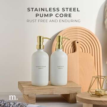 MaisoNovo Soap Dispenser 2-Piece Set | 16.9oz White Bottles with Gold Stainless Steel Pumps