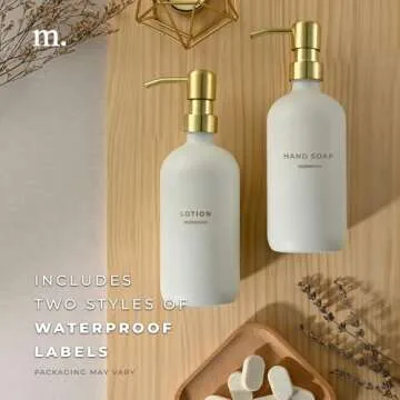 MaisoNovo Soap Dispenser 2-Piece Set | 16.9oz White Bottles with Gold Stainless Steel Pumps