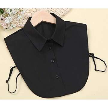 Shinywear Women Detachable Pointed Collar Lapel Shirt Office School Formal Half Blouse Dickey Choker Tops Set(3pcs White + Black + Denim)