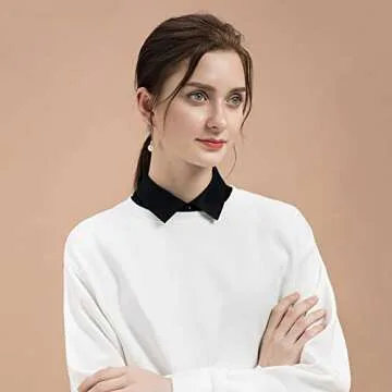 Shinywear Women Detachable Pointed Collar Lapel Shirt Office School Formal Half Blouse Dickey Choker Tops Set(3pcs White + Black + Denim)