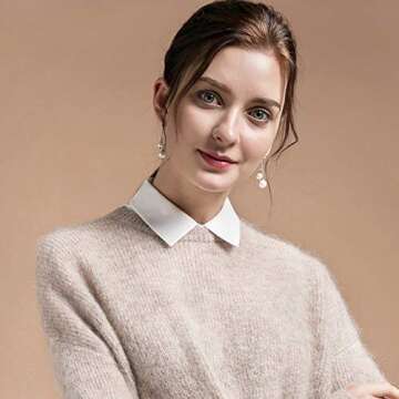 Shinywear Women Detachable Pointed Collar Lapel Shirt Office School Formal Half Blouse Dickey Choker Tops Set(3pcs White + Black + Denim)