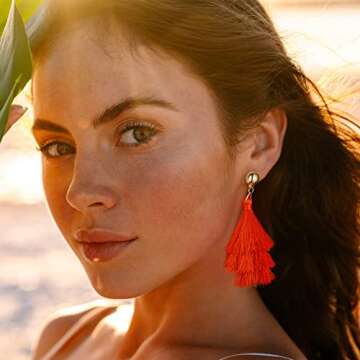 Earrings Set for Women, Funtopia 61 Pairs Fashion Tassel Earrings Acrylic Hoop Stud Drop Dangle Earrings for Birthday Party, Assorted Styles and Colors