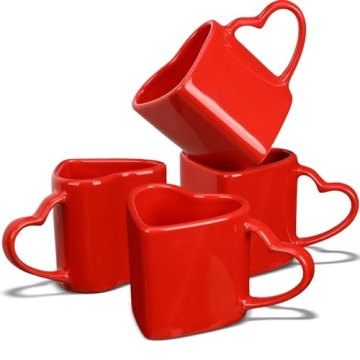 Domensi 4 Pcs Valentines Heart Shaped Mugs Set - Ideal Gift for Lovers