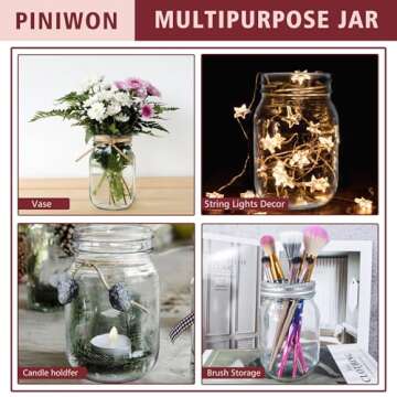 PINIWON Mason Jars 16 oz with Airtight Lids and Bands, 15 Pack Regular Mouth Canning Jars, Clear Glass Pint Jars for Canning, Pickling, Food Storage, DIY Projects, 24 Labels, Brush & String Included