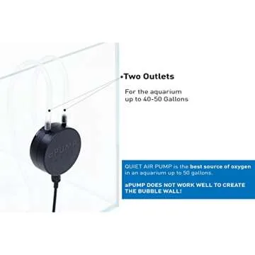 COLLAR Aquarium Air Pump - Quiet Air Pump - Fish Tank Air Pump - Fish Oxygen Air Pump Accessories Silicone Tubing Air Stone Aquarium Kit Aquarium up to 50 Gallons Apump Maxi Plus (2 outlets USA)