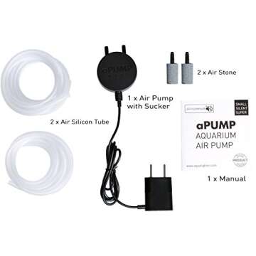 COLLAR Aquarium Air Pump - Quiet Air Pump - Fish Tank Air Pump - Fish Oxygen Air Pump Accessories Silicone Tubing Air Stone Aquarium Kit Aquarium up to 50 Gallons Apump Maxi Plus (2 outlets USA)