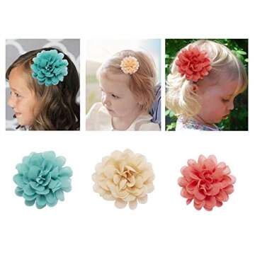 Lawie 20 Pack Silk Large Artificial Chiffon Flower Hair Clips for Women and Girls