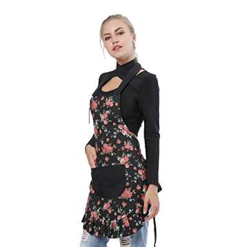 Cotton Women's Apron with Pockets & Extra Long Ties