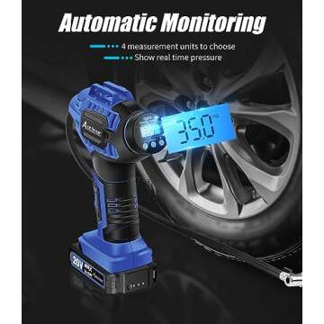 Avid Power Cordless Tire Inflator Portable Air Compressor, 20V Rechargeable Battery Tire Pump w/ 12V DC Power Adapter, Digital Pressure Gauge, Auto Air Pump for Many Inflatables (Blue)