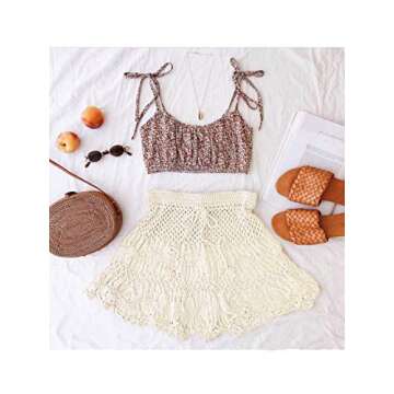 Kaei&Shi Crochet Cover Up Skirt, See Through Sexy Cover Ups For Swimwear Women, Net High Waist Coverup White Medium