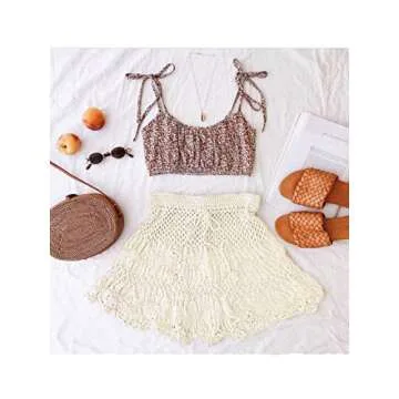 Kaei&Shi Crochet Cover Up Skirt, See Through Sexy Cover Ups For Swimwear Women, Net High Waist Coverup White Medium