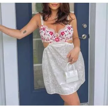 NUFIWI Women Floral Mini Dress Y2k Short Aline Flare Dress V Neck Sleeveless Cute Print Dresses Sexy Clubwear(Elegant White,S)