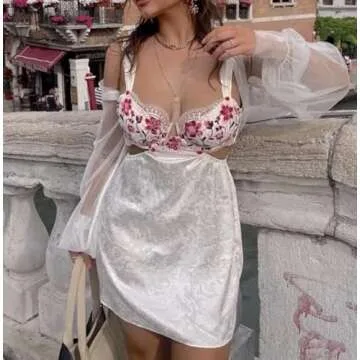 NUFIWI Women Floral Mini Dress Y2k Short Aline Flare Dress V Neck Sleeveless Cute Print Dresses Sexy Clubwear(Elegant White,S)