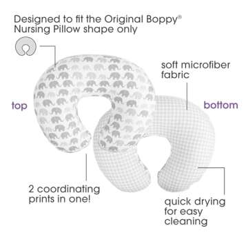 Boppy Nursing Pillow Cover, Premium Quick-Dry Fabric, Gray Elephants, Fits The Original Support Bopp...